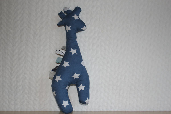 Giraffe knuffel 20 cm hoog - blauw met witte sterretjes