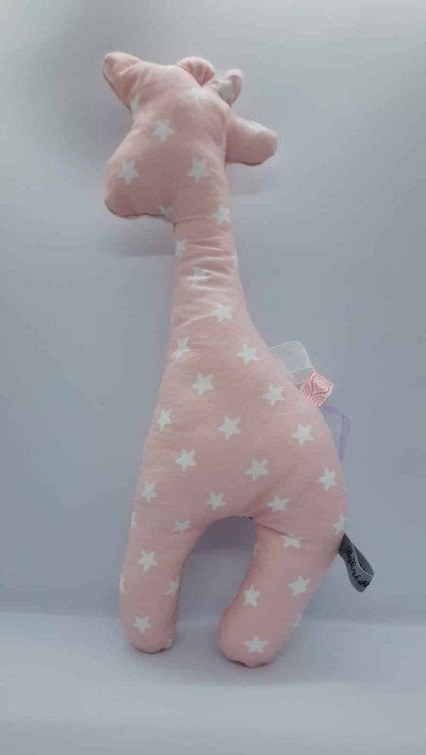 Giraffe knuffel 32 cm hoog - roze met witte sterretjes